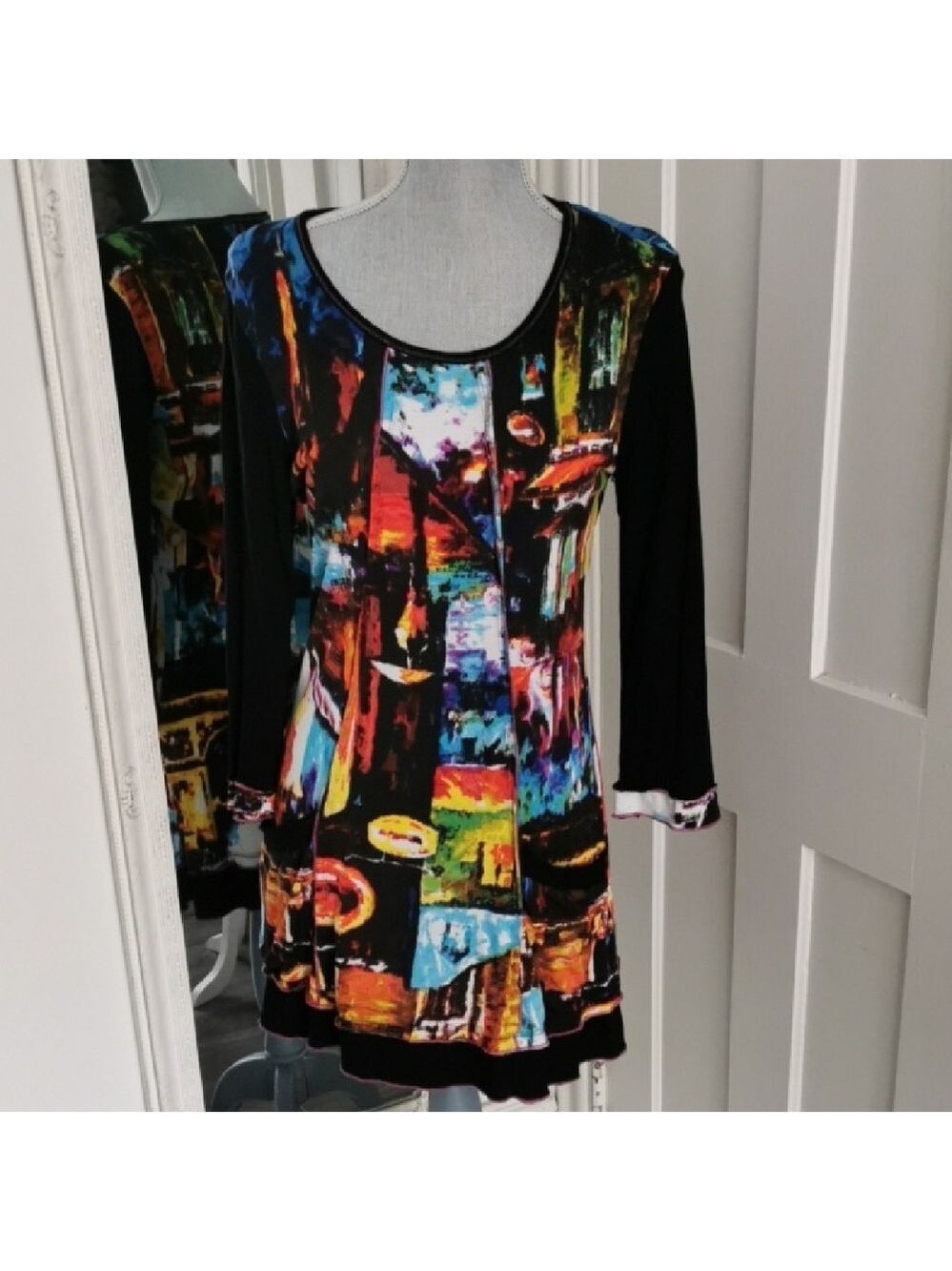 ORIENTIQUE Naturally Australia artsy watercolor artistic tunic/mini dress Size S